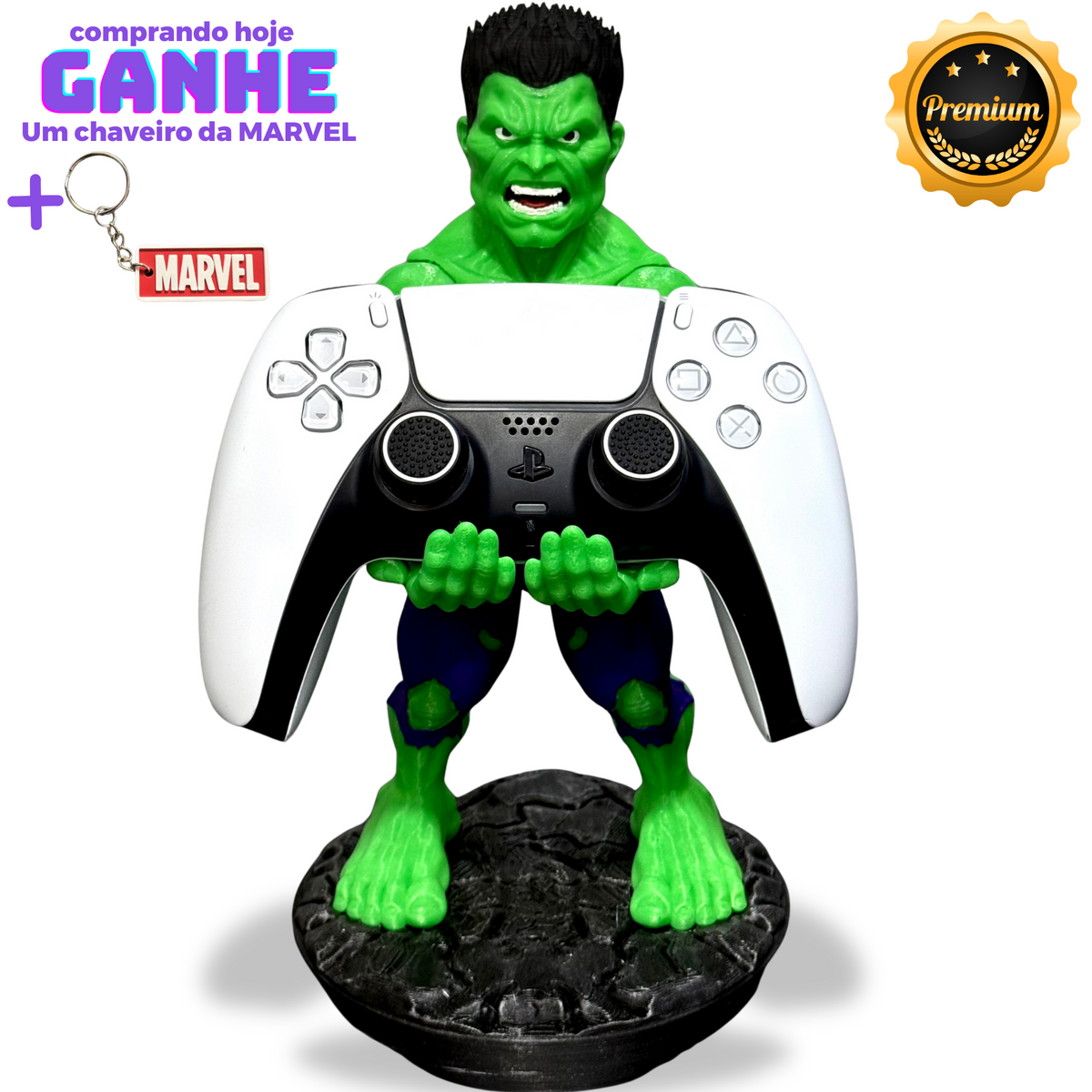 Suporte Premium Para Controle de Playstation e Xbox Hulk de luxo pintado a mão Pronta Entrega com chaveiro de brinde