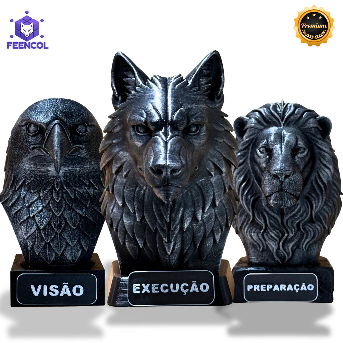Kit 3 Bustos Premium Decorativos Aguia visão,Leão Preparação, Lobo execução de Luxo pintados a mão, Pronta entrega