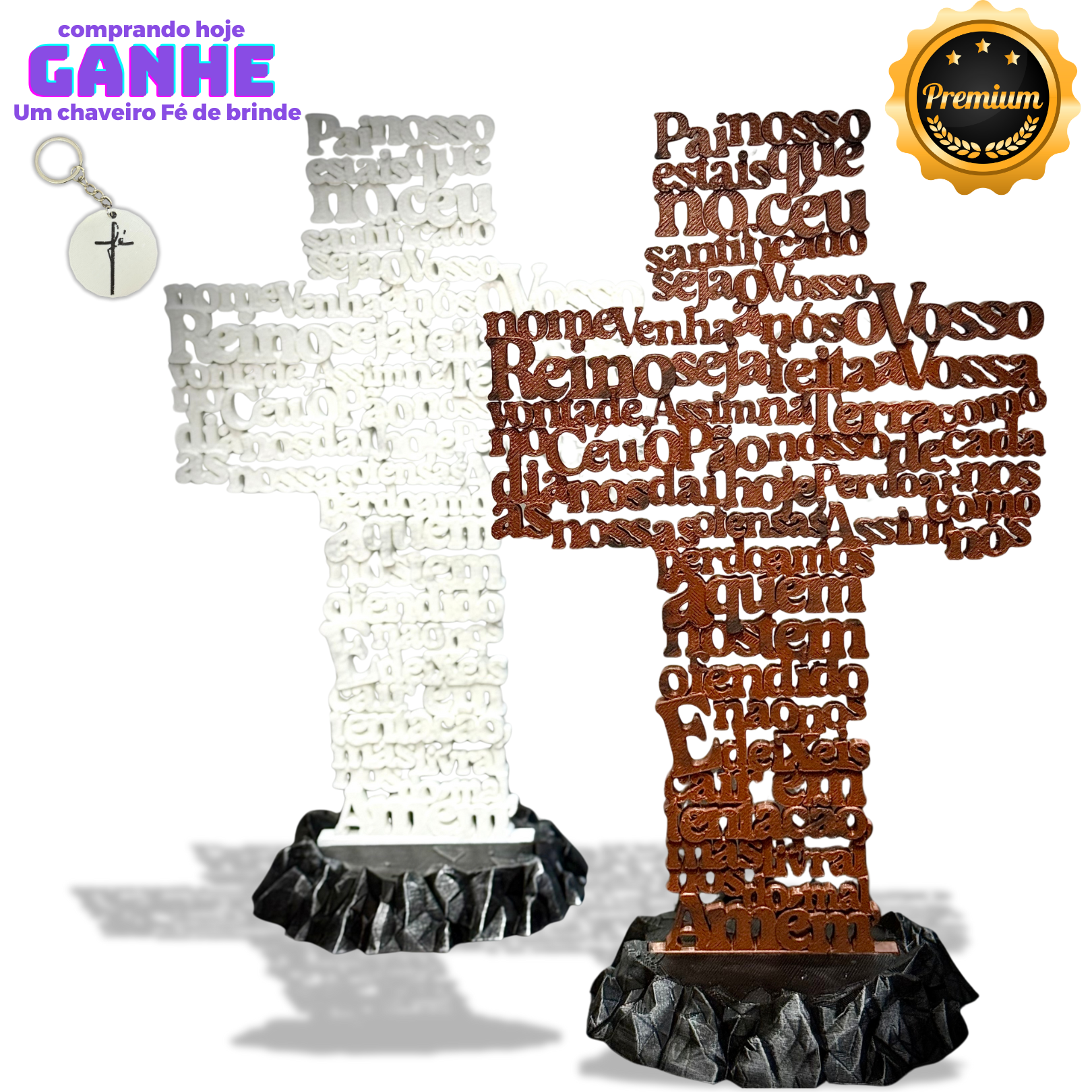 A cruz do pai nosso Figura Premium Decorativa de Luxo pintado a mão, Pronta entrega + Chaveiro Fé de Brinde!