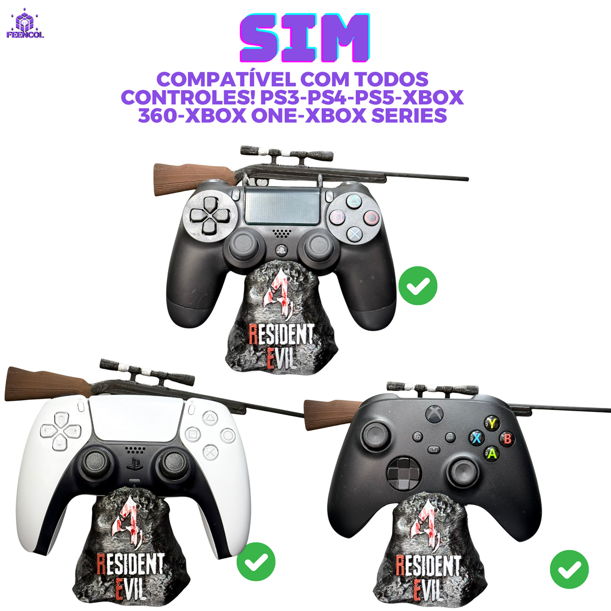 Suporte Premium para Controle Playstation/xbox Resident Evil 4 , de luxo pintado a mão +CHAVEIRO DE BRINDE Pronta Entrega