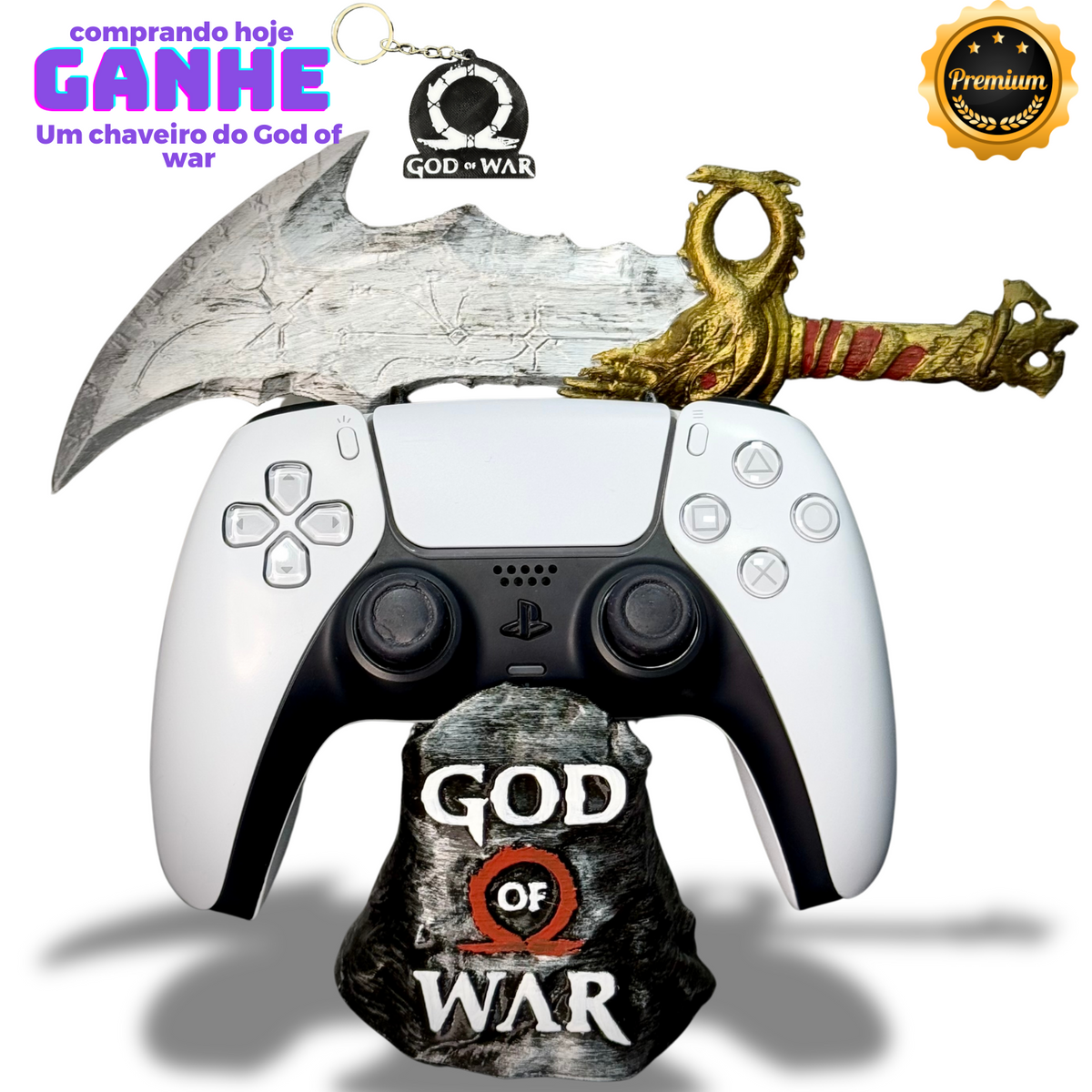 Suporte Premium Para Controle Ps5/ Ps4 e Xbox God of War de luxo pintado a mão + CHAVEIRO DE BRINDE Pronta Entrega
