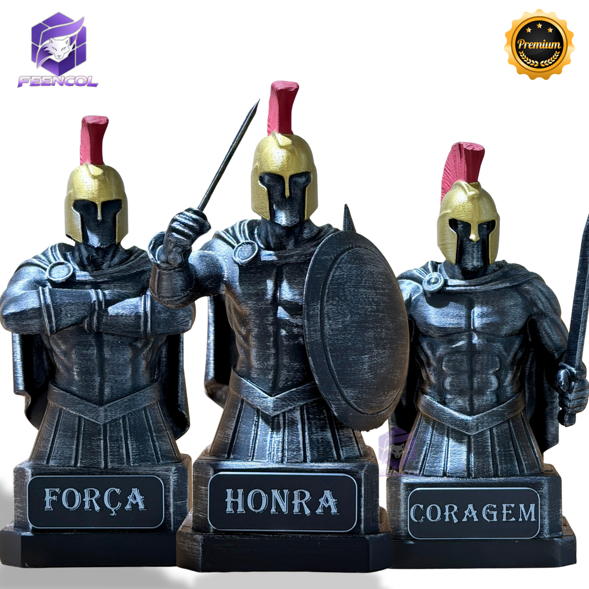 Kit 3 Bustos The Spartan Honor – Os Três Espartanos: Força, Honra e Coragem Premium Decorativo de Luxo pintado a mão, Pronta entrega