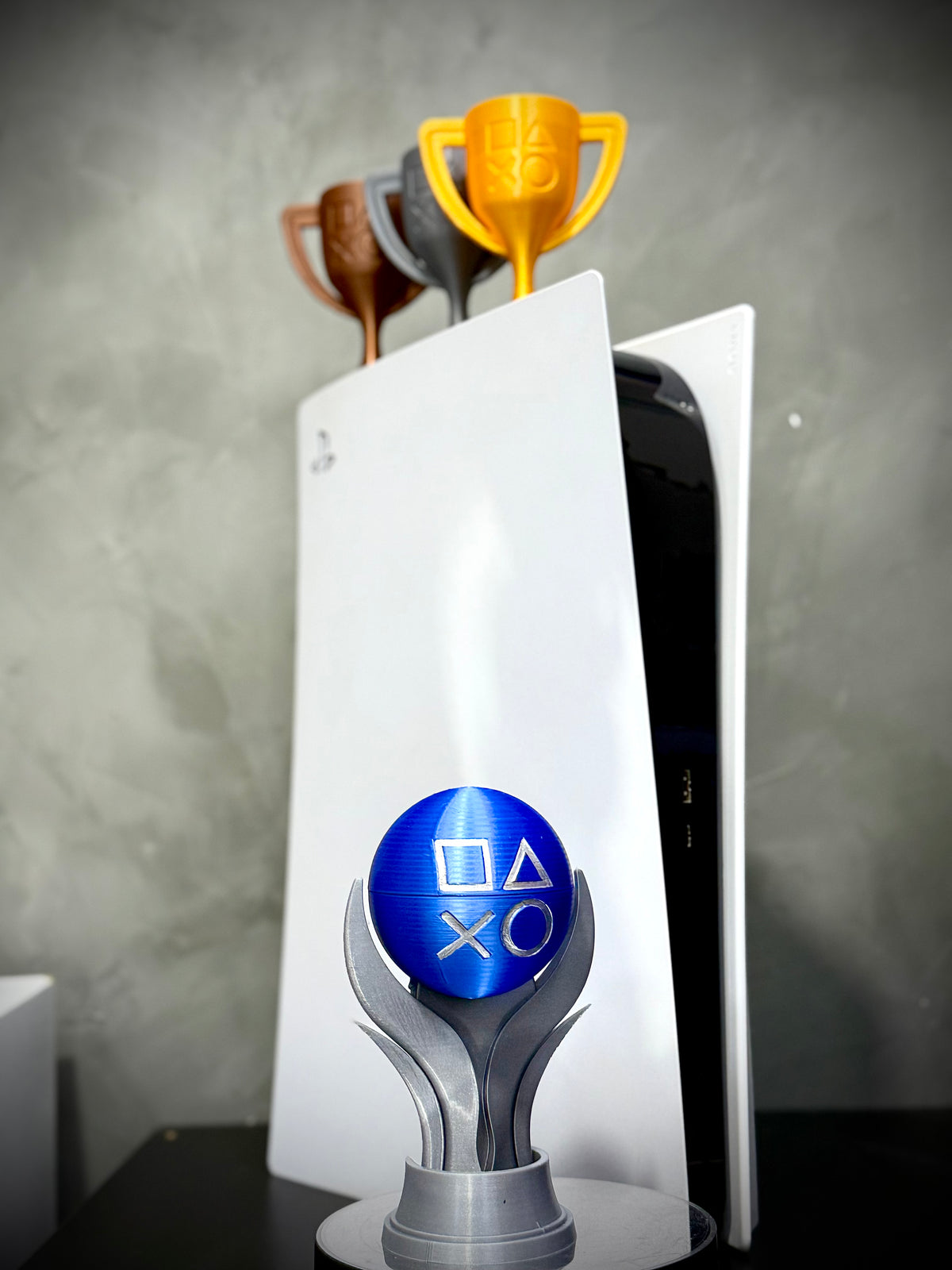 Troféus Playstation Psn - Kit 4 COMPLETO Unidades de Luxo decoração gamer +CHAVEIRO DE BRINDE