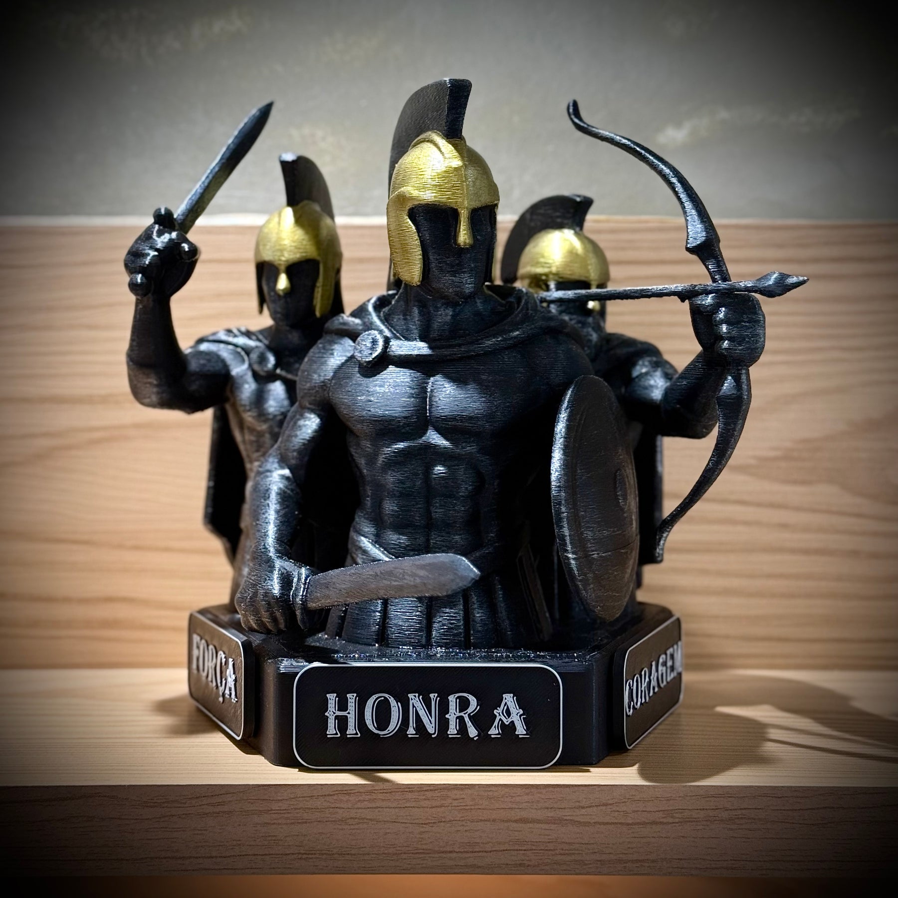 The Spartan Honor – Os Três Espartanos: Força, Honra e Coragem Premium Decorativo de Luxo pintado a mão, Pronta entrega