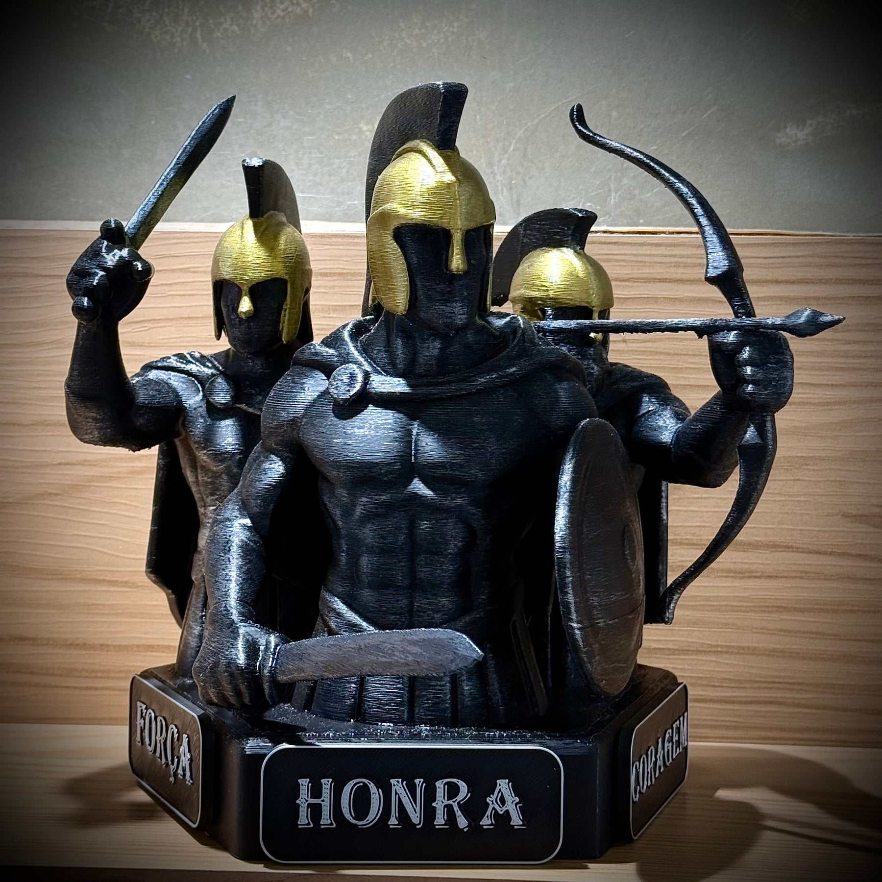 The Spartan Honor – Os Três Espartanos: Força, Honra e Coragem Premium Decorativo de Luxo pintado a mão, Pronta entrega