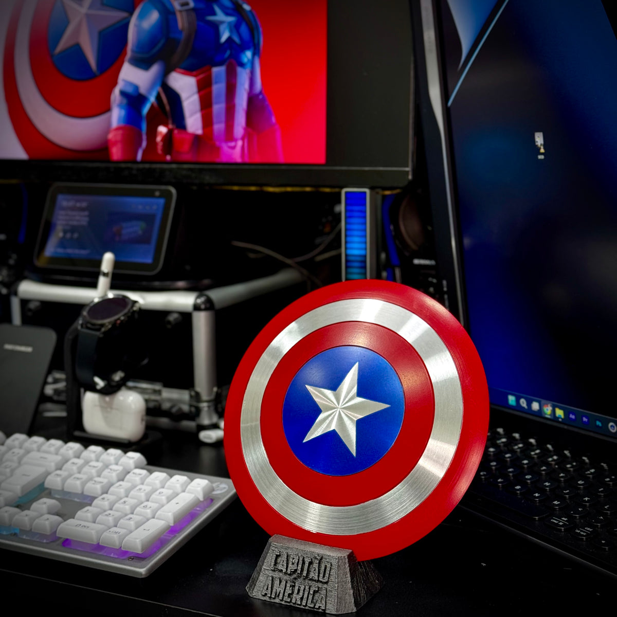 Escudo do Capitão América Alumínio Com Suporte decoração de luxo Pronta Entrega