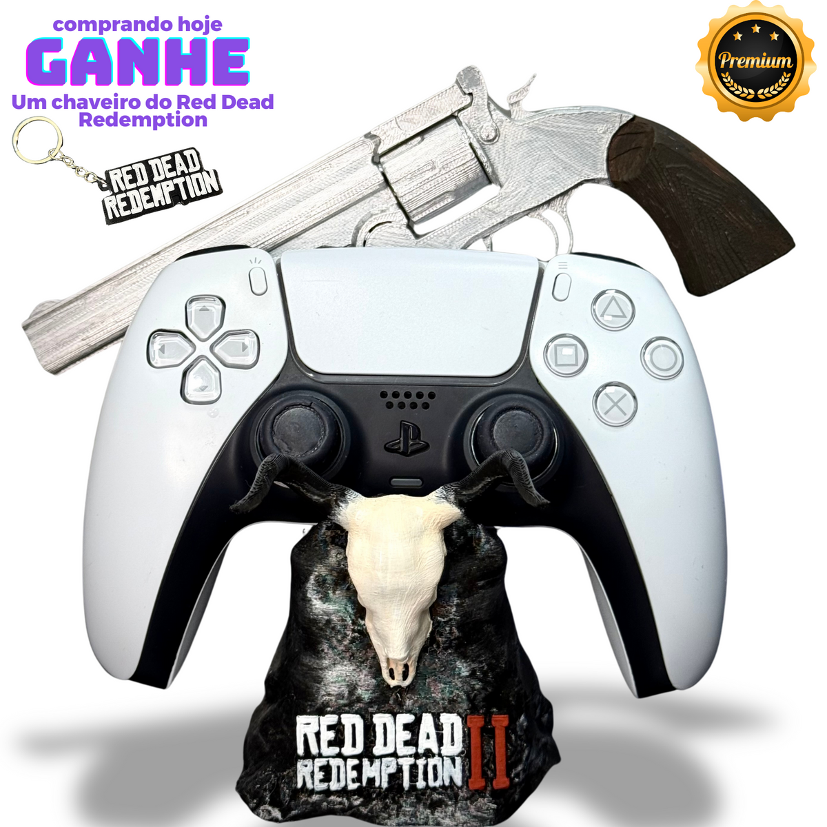 Suporte Premium Para Controle Ps5/ Ps4 e Xbox Red Dead Redemption 2 de luxo pintado a mão + CHAVEIRO DE BRINDE Pronta Entrega