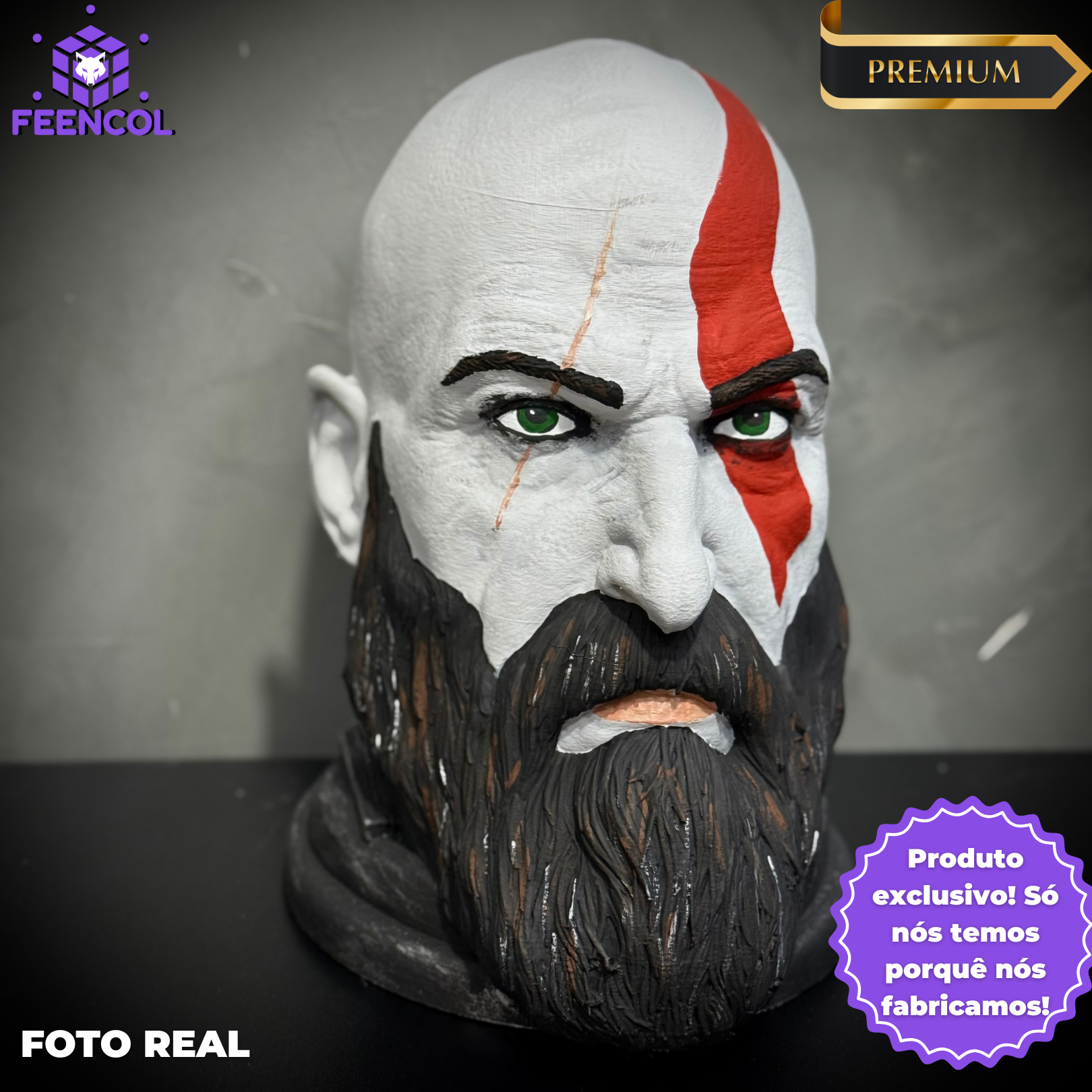Suporte Para Headset Fone Gamer - Cabeça Kratos God Of War de luxo pintado a mão Pronta Entrega