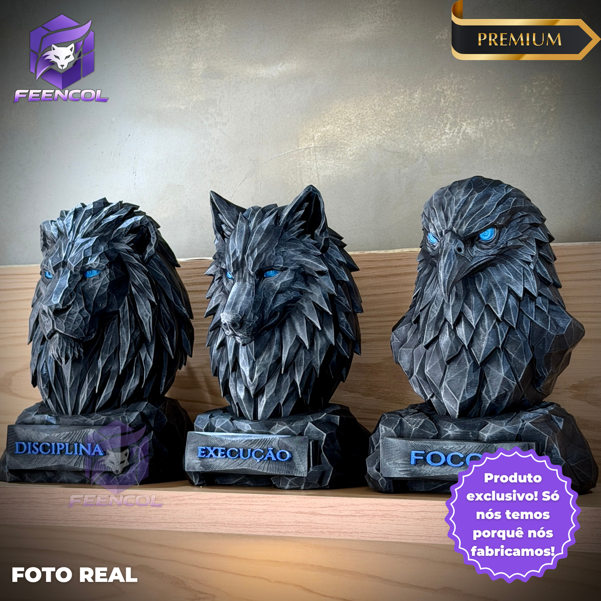 Os bustos do Poder ORIGINAL Premium Decorativos KIT 3 BUSTOS COMPLETO Leão Disciplina, Lobo Execução, Aguia Foco, de Luxo pintados a mão, Pronta entrega