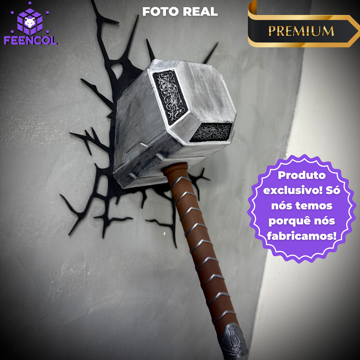 Quadro 3D Martelo do Thor Mjolnir de Luxo pintado a mão +CHAVEIRO DE BRINDE Pronta Entrega
