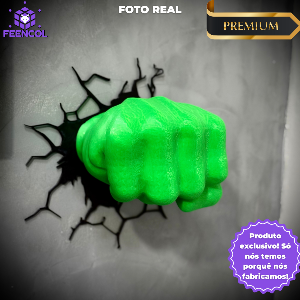 Quadro 3D Punho do Hulk de Luxo pintado a mão +CHAVEIRO DE BRINDE Pronta Entrega