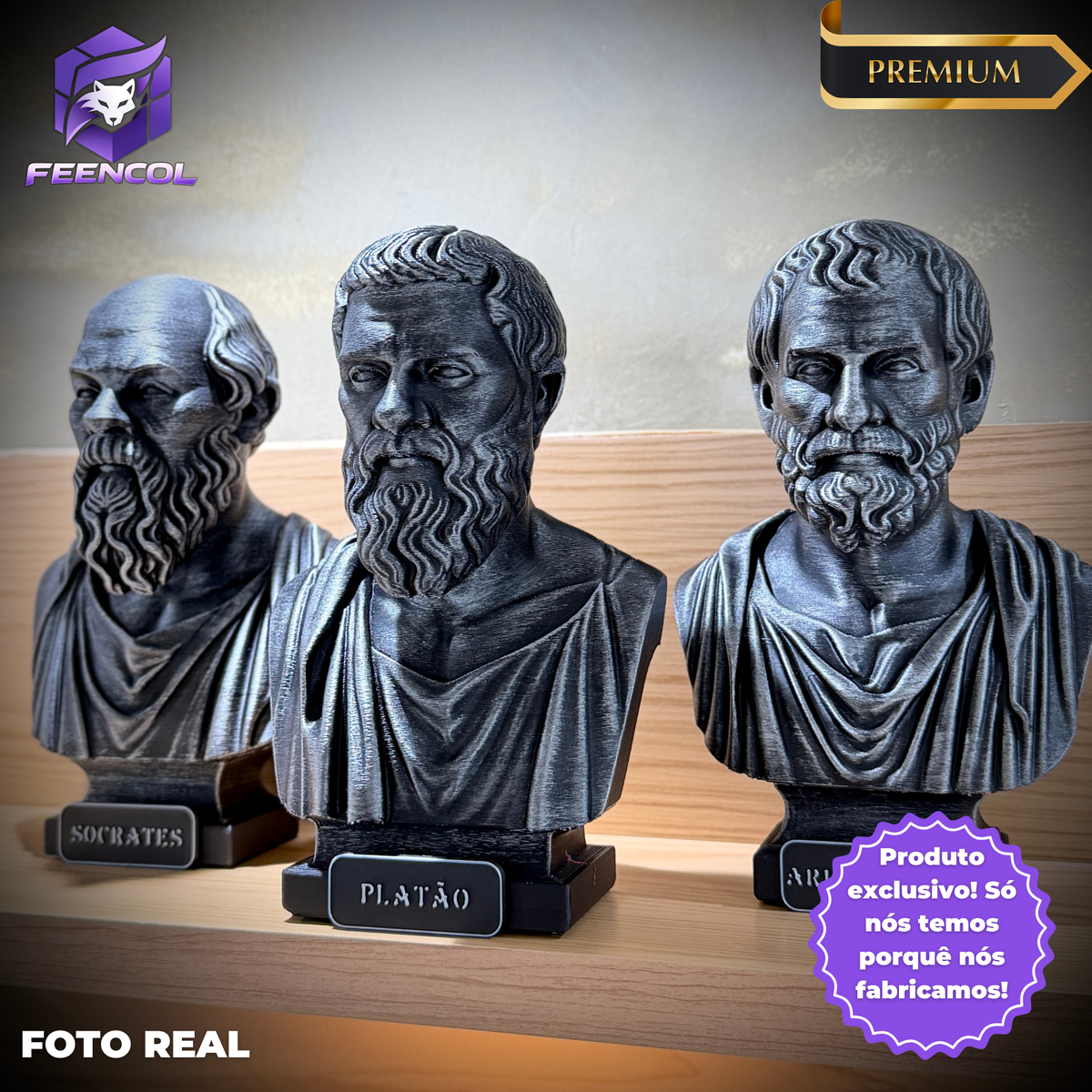 The Big Three – Kit 3 Bustos Sócrates, Platão & Aristóteles Premium Decorativo de Luxo pintado a mão, Pronta entrega