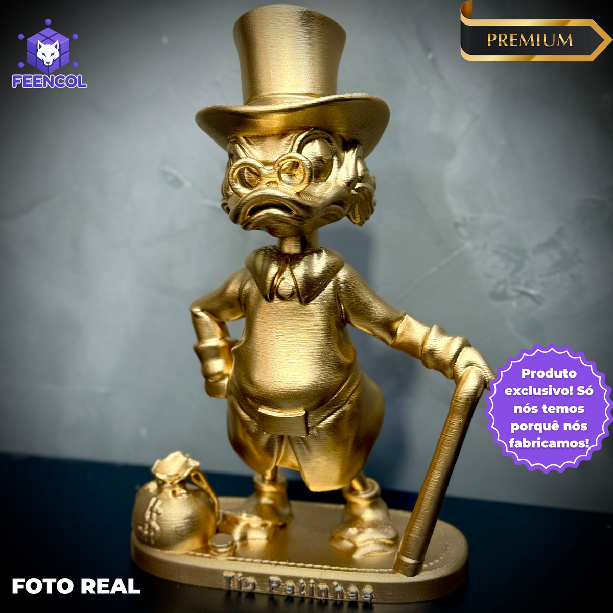 The Golden Duck – ( Figure Tio Patinhas Dourado) Premium Decorativo de Luxo pintado a mão, Pronta entrega