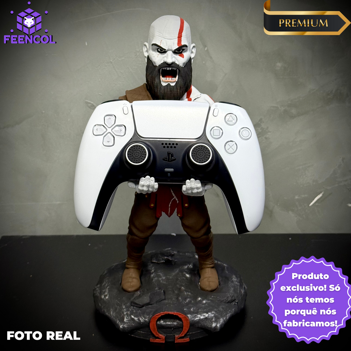 Suporte Premium Para Controle de Playstation e Xbox Kratos de luxo pintado a mão Pronta Entrega com chaveiro de brinde