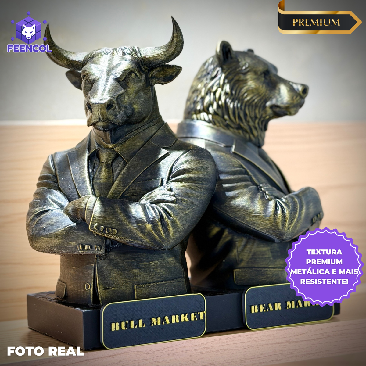 The Market Titans Bull & Bear– ( Figure Touro e Urso ) Premium Decorativo de Luxo pintado a mão, Pronta entrega