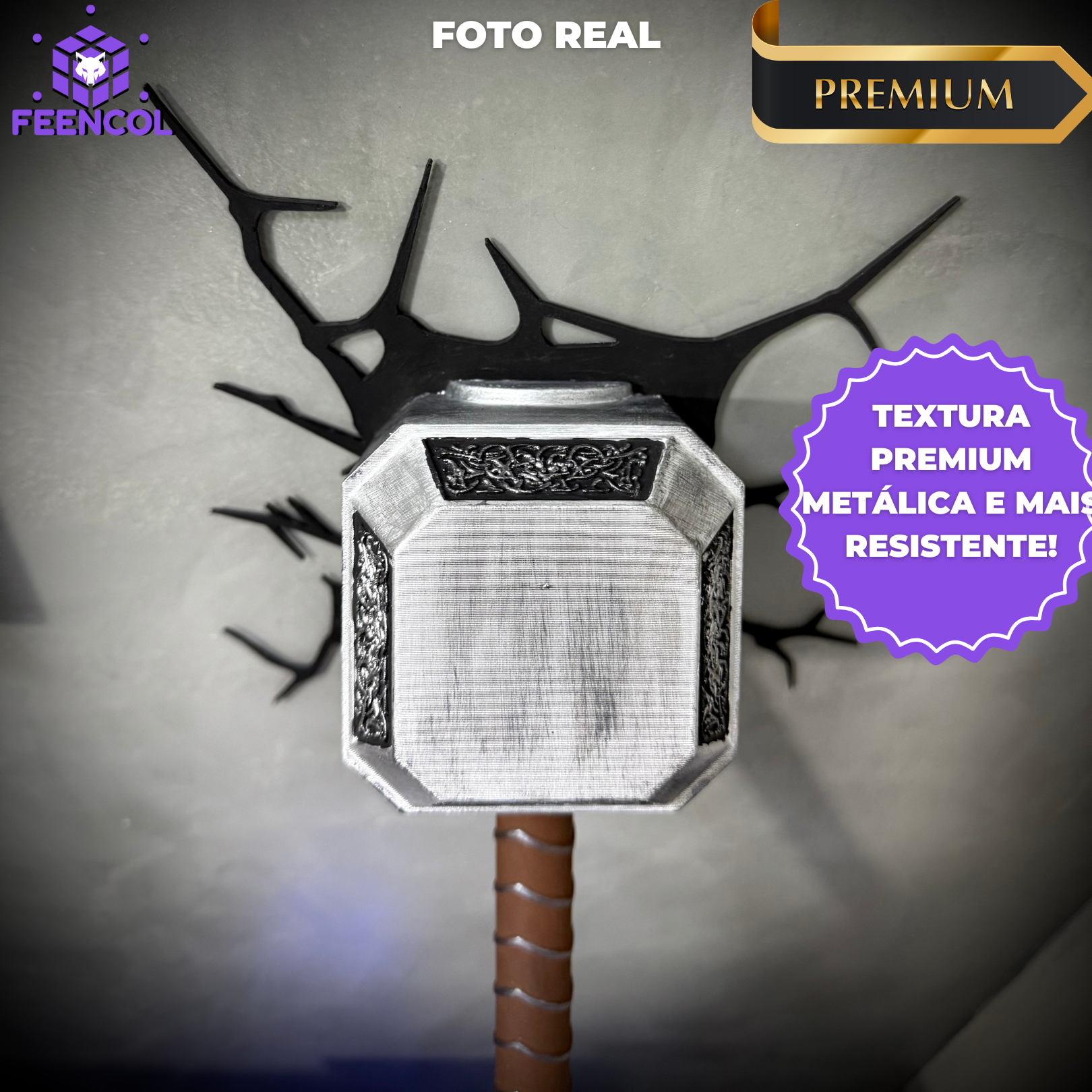 Quadro 3D Martelo do Thor Mjolnir de Luxo de luxo pintado a mão +CHAVEIRO DE BRINDE Pronta Entrega