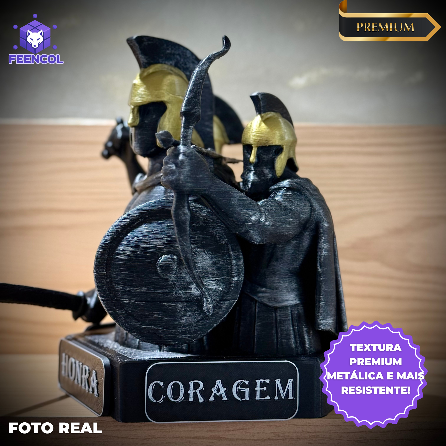 The Spartan Honor – Os Três Espartanos: Força, Honra e Coragem Premium Decorativo de Luxo pintado a mão, Pronta entrega