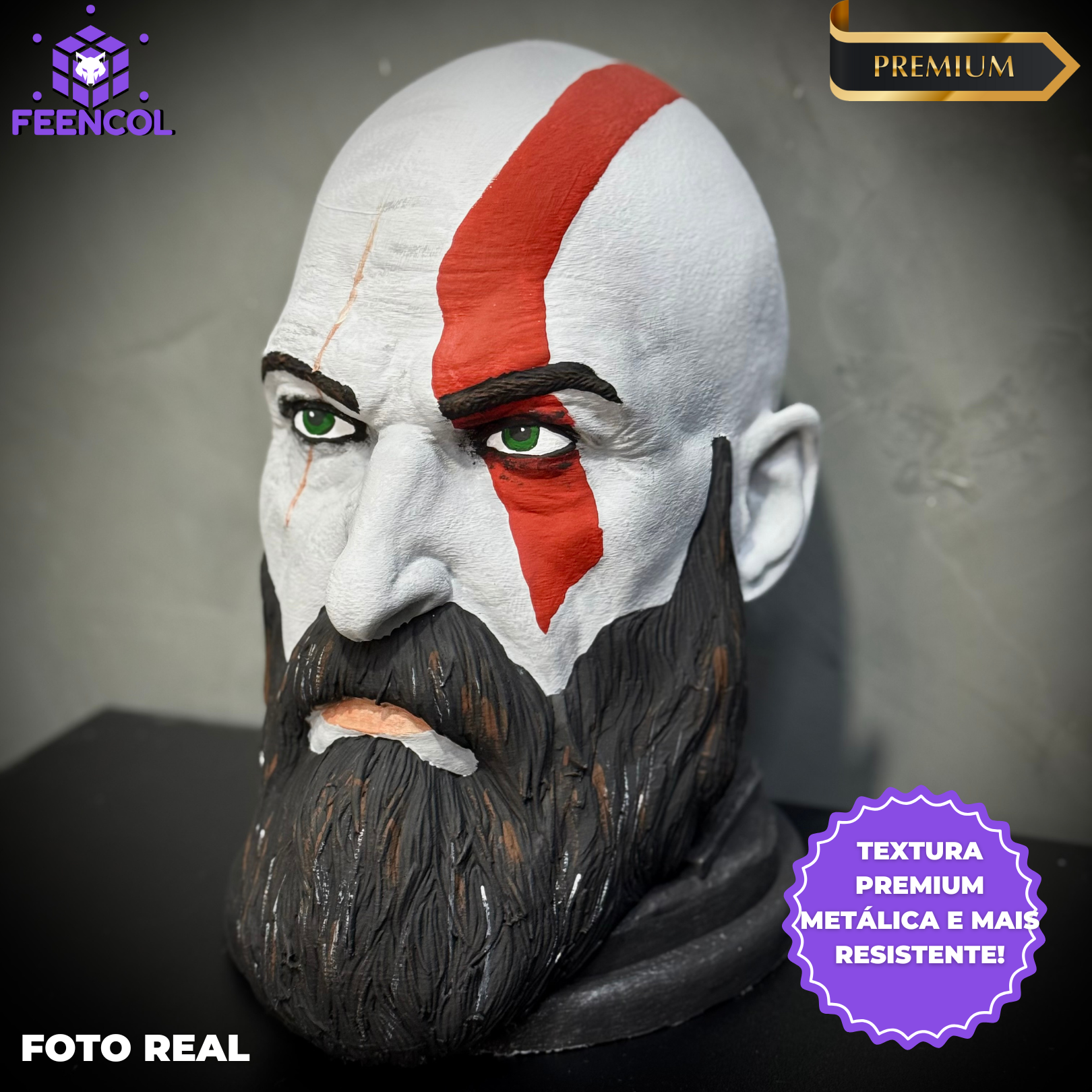 Suporte Para Headset Fone Gamer - Cabeça Kratos God Of War de luxo pintado a mão Pronta Entrega