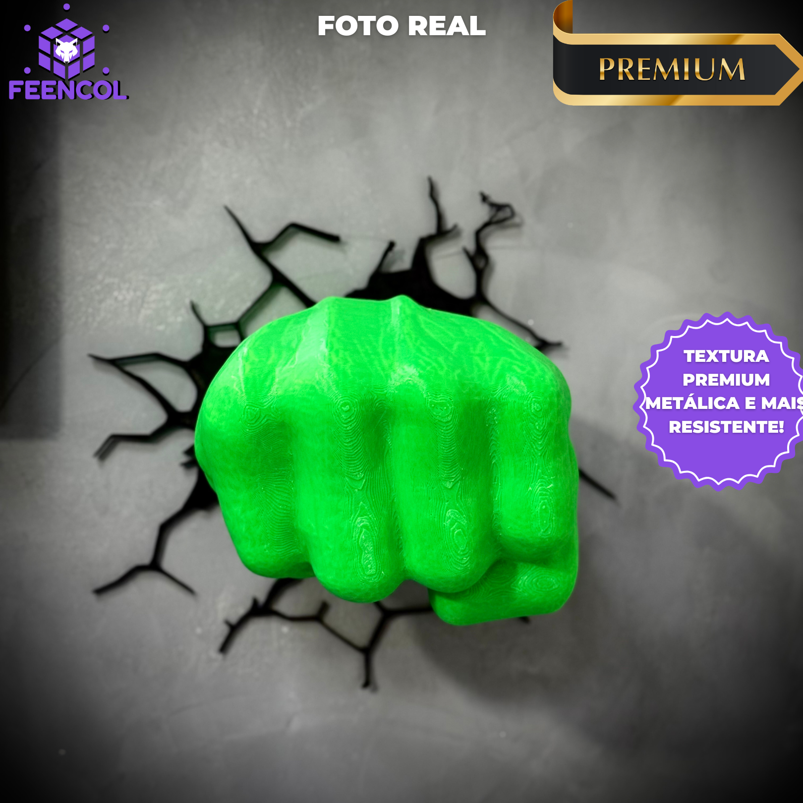 Quadro 3D Punho do Hulk de Luxo pintado a mão +CHAVEIRO DE BRINDE Pronta Entrega