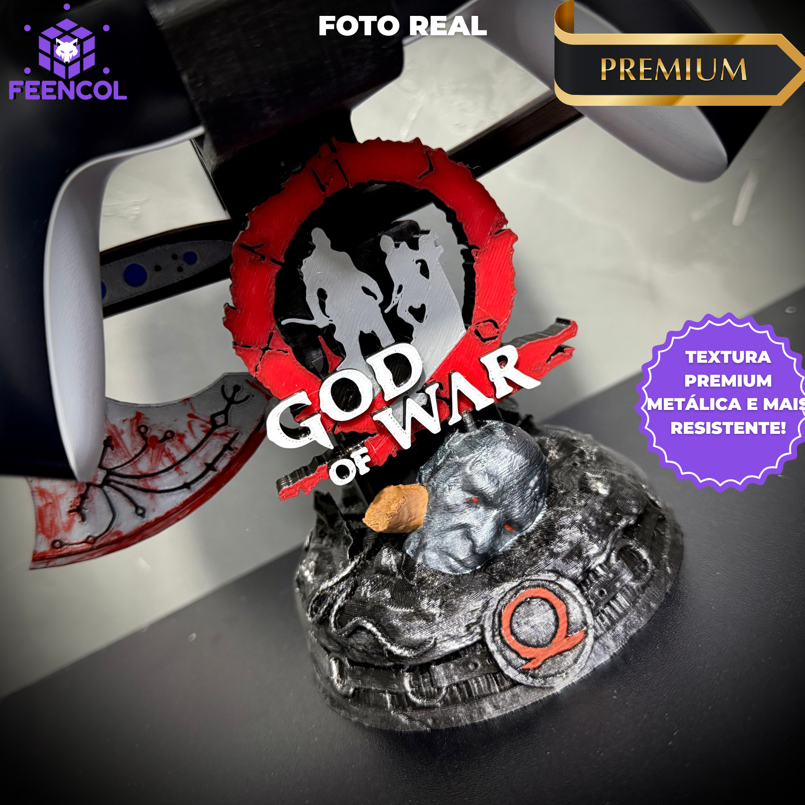 Suporte Premium Duplo Para Controle Ps5/ Ps4 e Xbox God of War de luxo pintado a mão + CHAVEIRO DE BRINDE Pronta Entrega