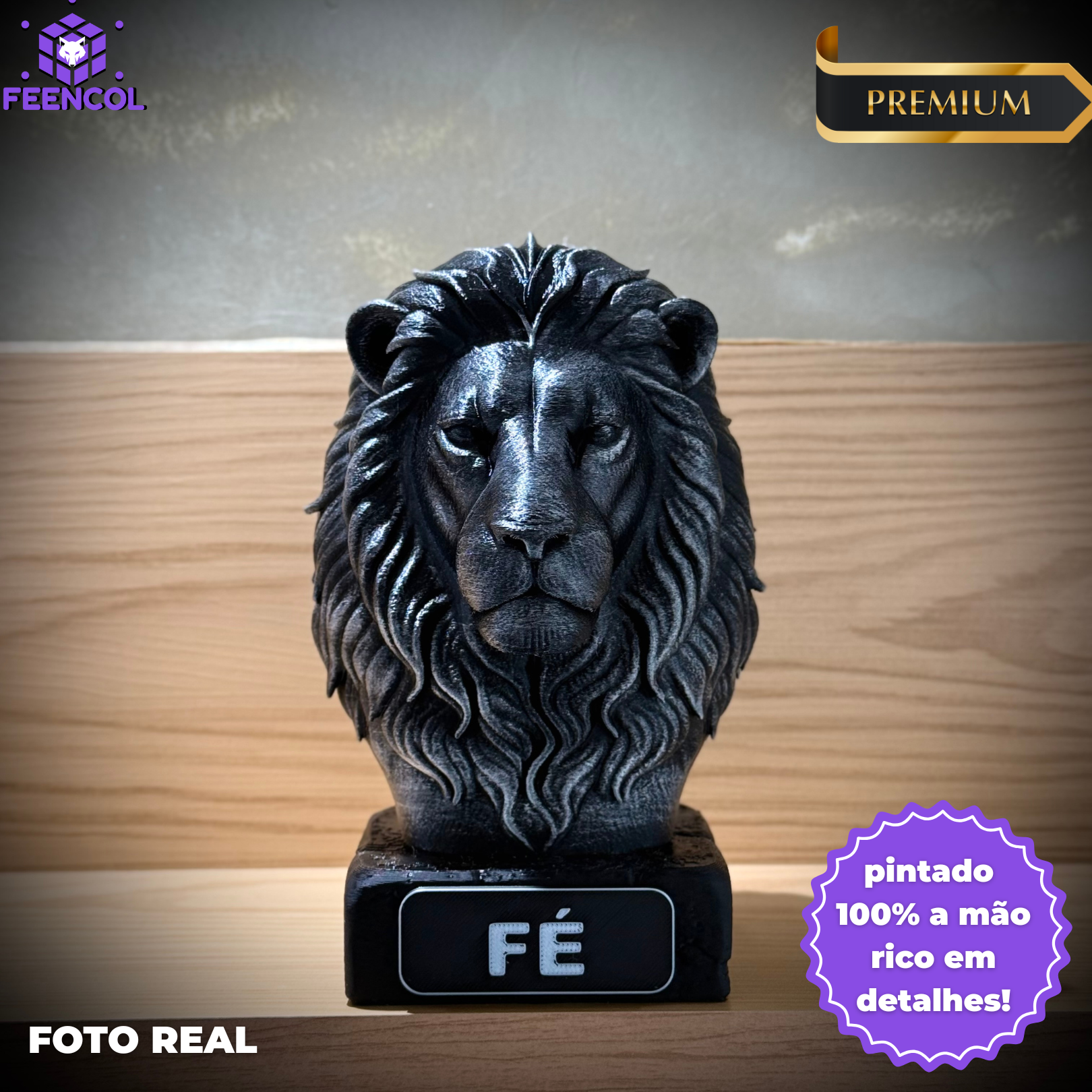 Kit 3 Bustos Premium Decorativos Aguia Foco, Tigre Força, Leão Fé, de Luxo pintados a mão, Pronta entrega