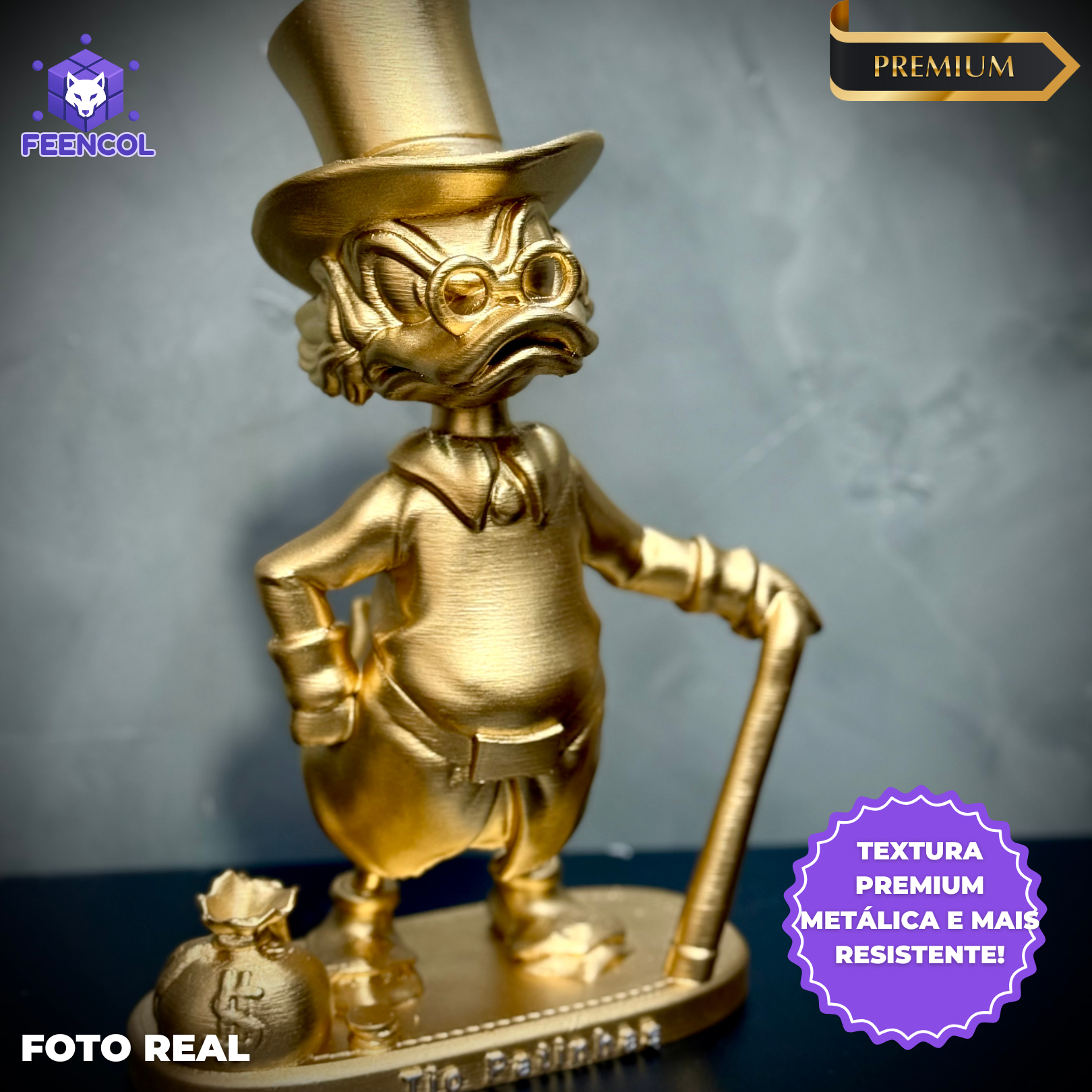 The Golden Duck – ( Figure Tio Patinhas Dourado) Premium Decorativo de Luxo pintado a mão, Pronta entrega
