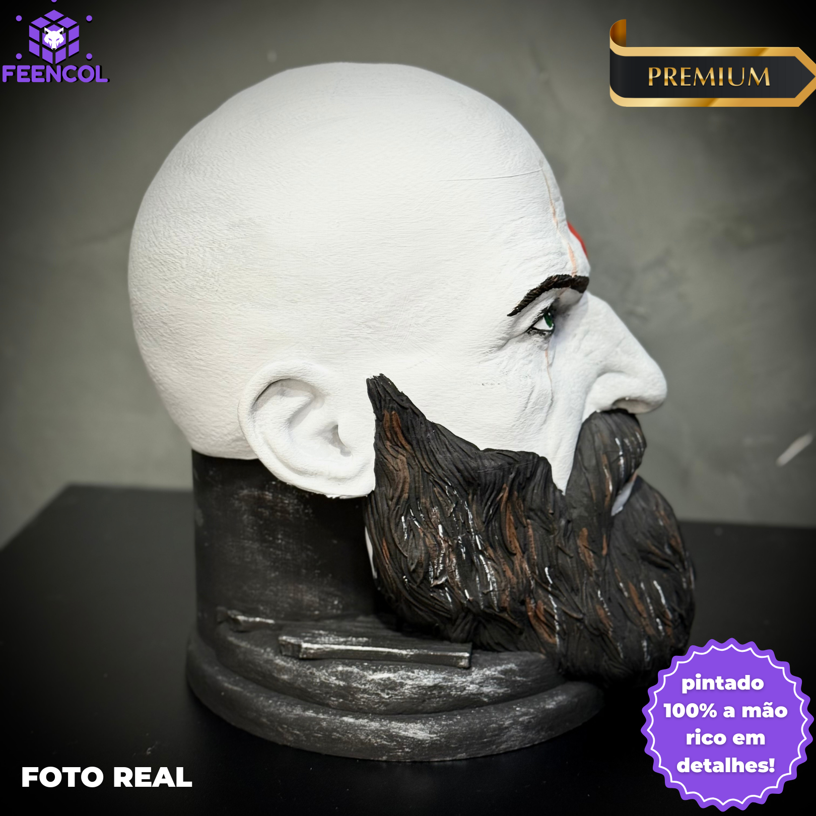 Suporte Para Headset Fone Gamer - Cabeça Kratos God Of War de luxo pintado a mão Pronta Entrega