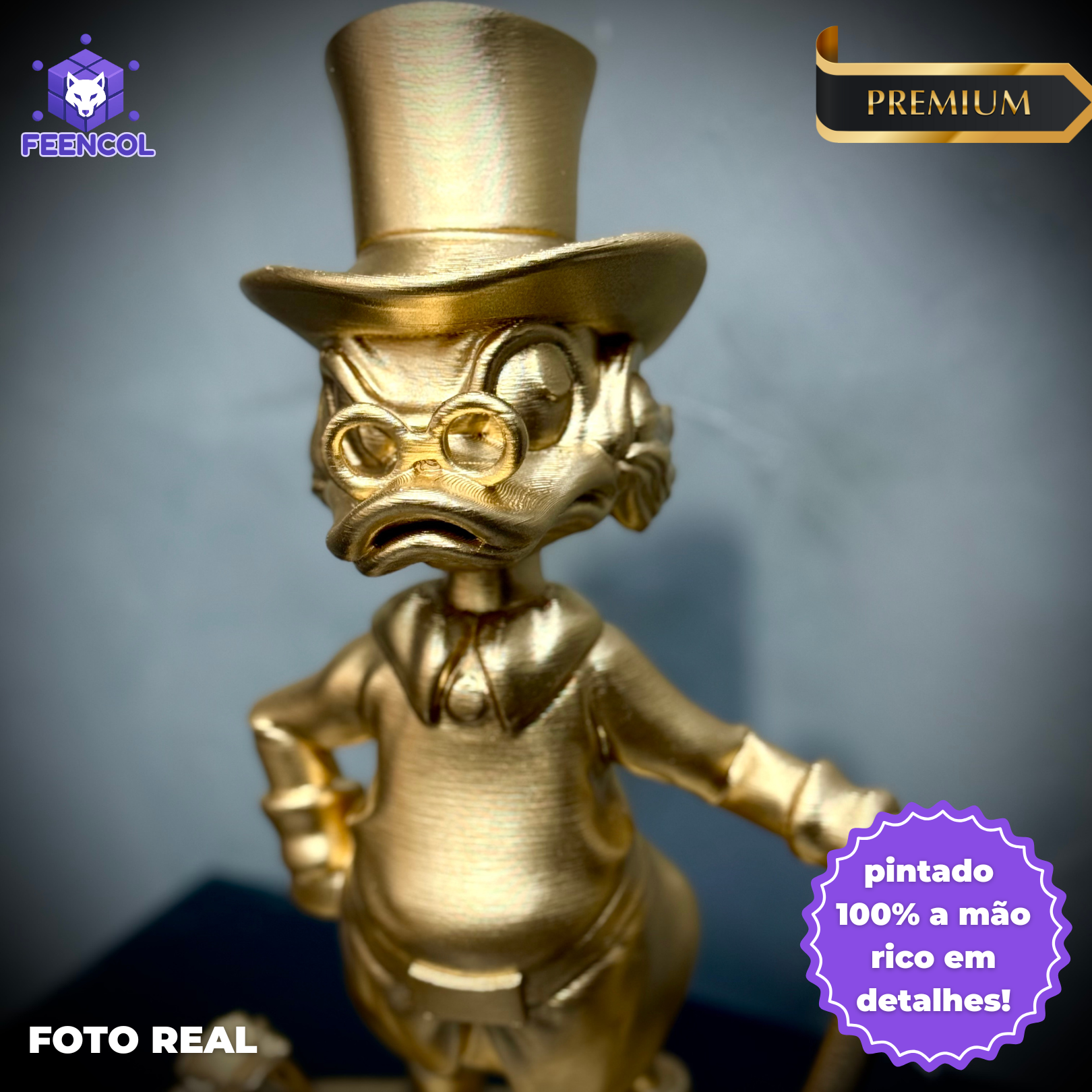 The Golden Duck – ( Figure Tio Patinhas Dourado) Premium Decorativo de Luxo pintado a mão, Pronta entrega