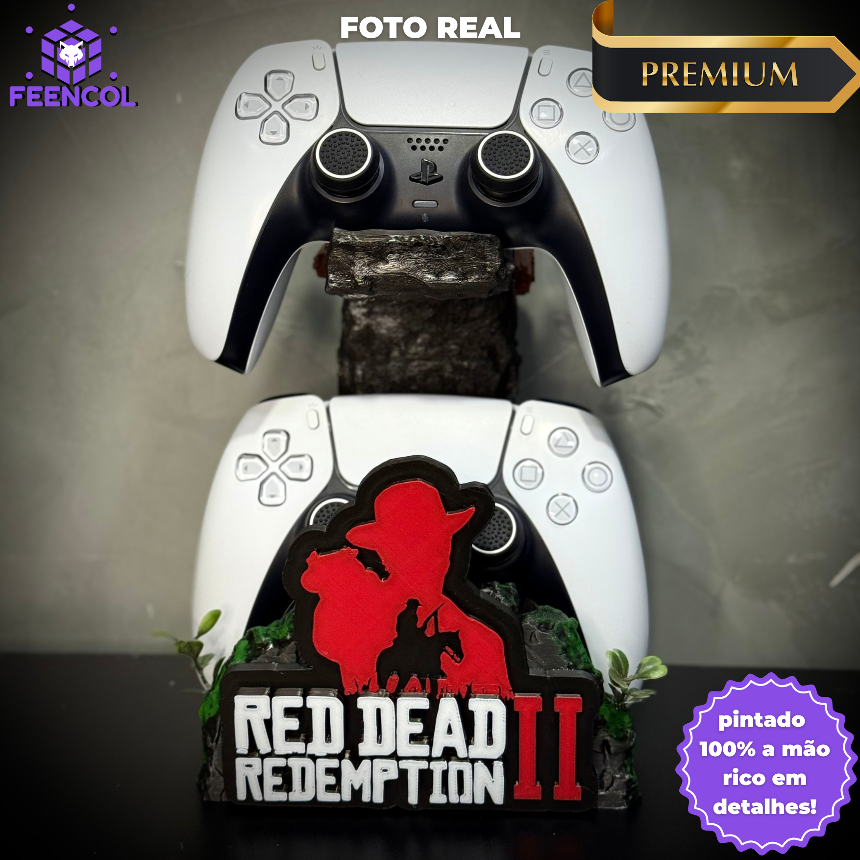 Suporte Premium Duplo Para Controle Ps5/ Ps4 e Xbox Red Dead Redemption 2 de luxo pintado a mão + CHAVEIRO DE BRINDE Pronta Entrega
