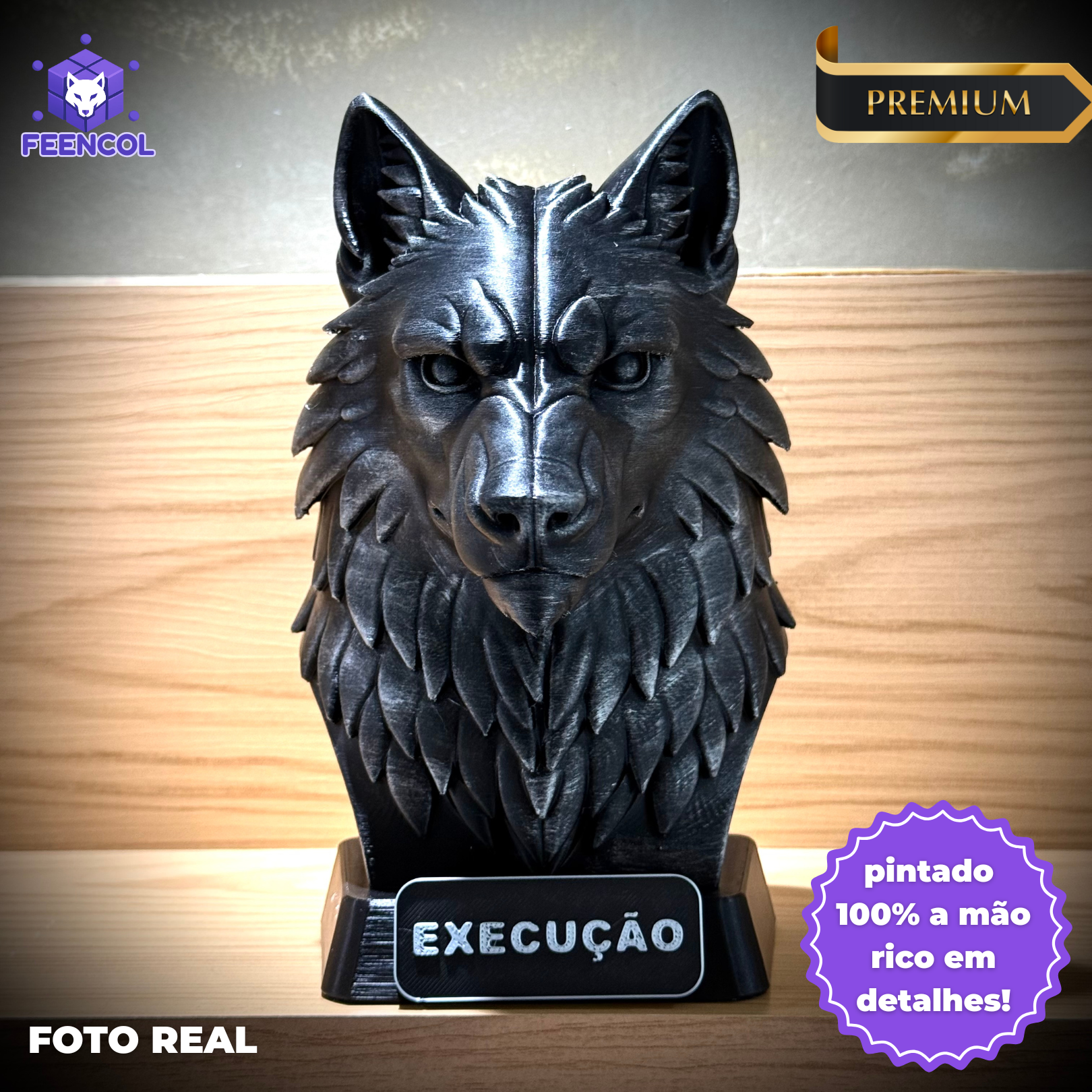 Kit 3 Bustos Premium Decorativos Aguia visão,Leão Preparação, Lobo execução de Luxo pintados a mão, Pronta entrega