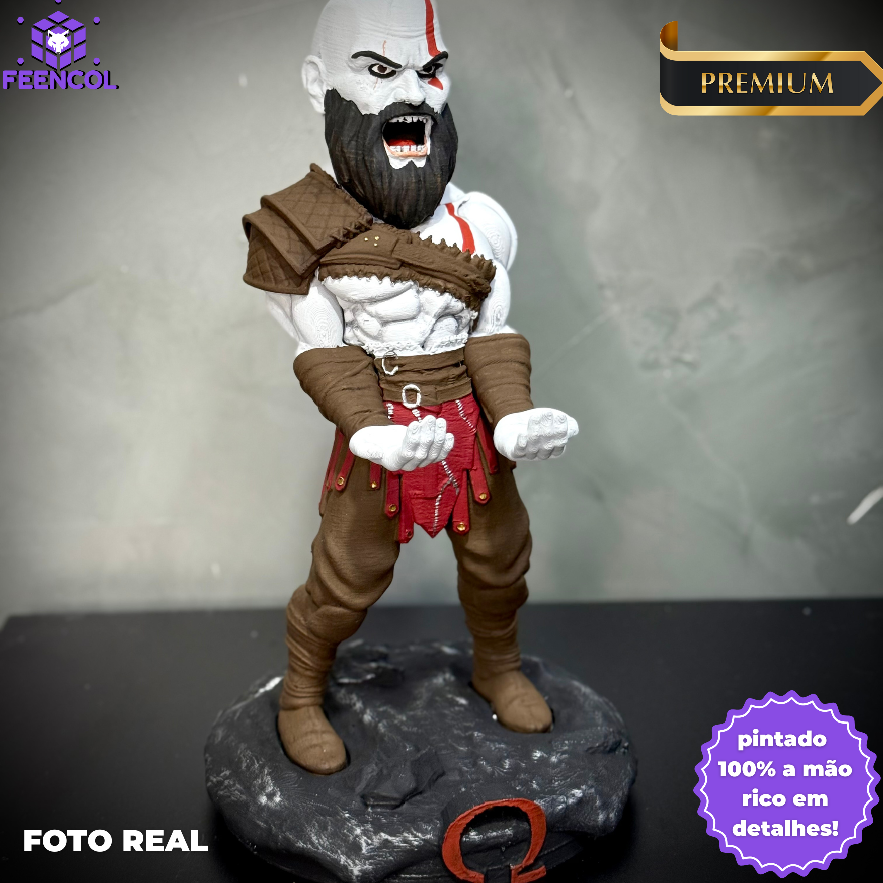 Suporte Premium Para Controle de Playstation e Xbox Kratos de luxo pintado a mão Pronta Entrega com chaveiro de brinde