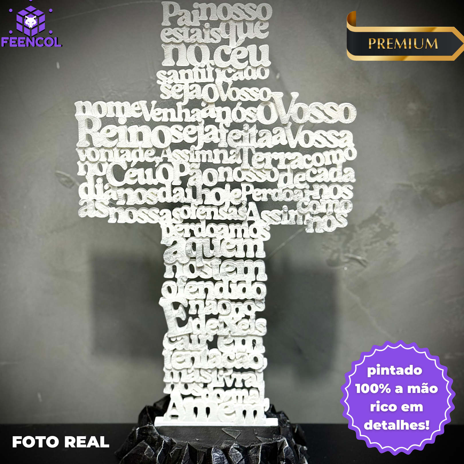 A cruz do pai nosso Figura Premium Decorativa de Luxo pintado a mão, Pronta entrega + Chaveiro Fé de Brinde!