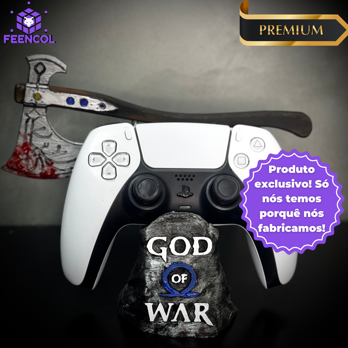 Suporte Premium Para Controle Playstation/xbox God Of War Ragnarok C/ Machado de luxo pintado a mão +CHAVEIRO DE BRINDE Pronta Entrega