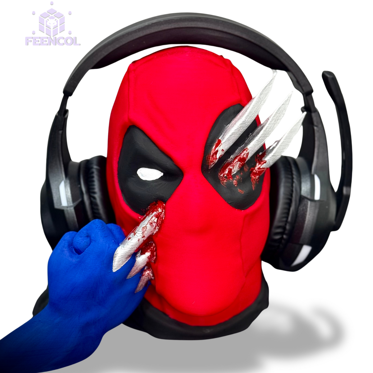 Suporte Para Headset Fone Gamer - Busto Deadpool e Wolverine de luxo pintado a mão Pronta Entrega