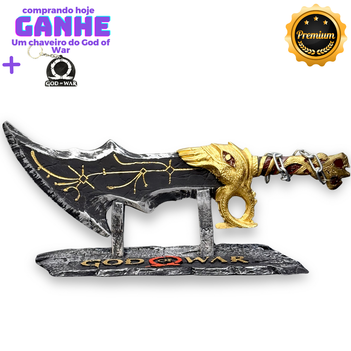 Espada Blade of Chaos God of War tamanho real Pronta Entrega Decoração de Luxo artesanal + chaveiro de brinde