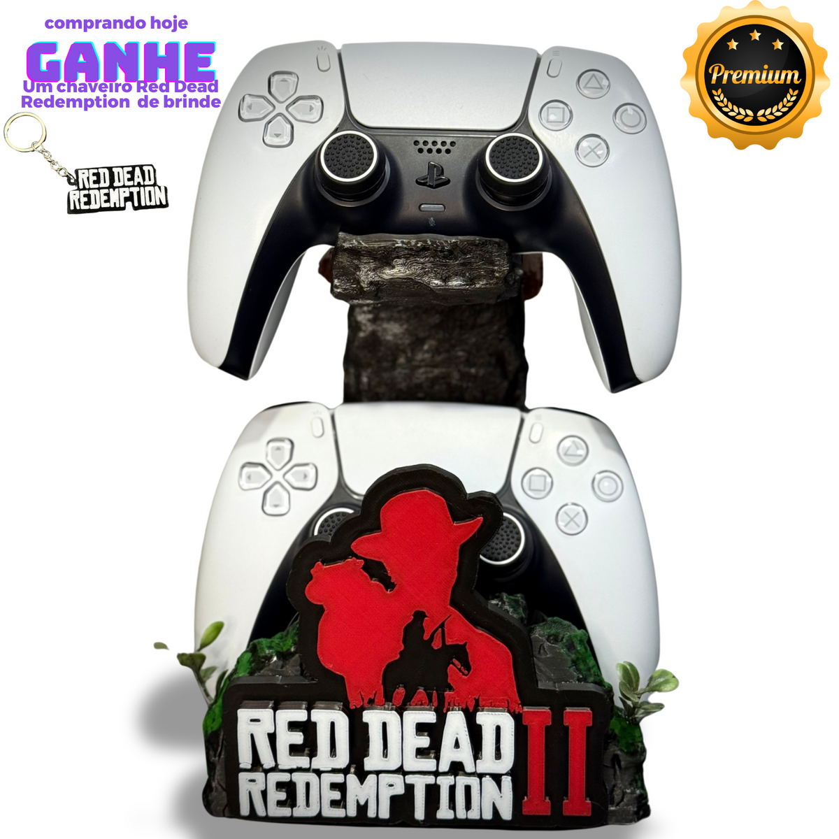 Suporte Premium Duplo Para Controle Ps5/ Ps4 e Xbox Red Dead Redemption 2 de luxo pintado a mão + CHAVEIRO DE BRINDE Pronta Entrega