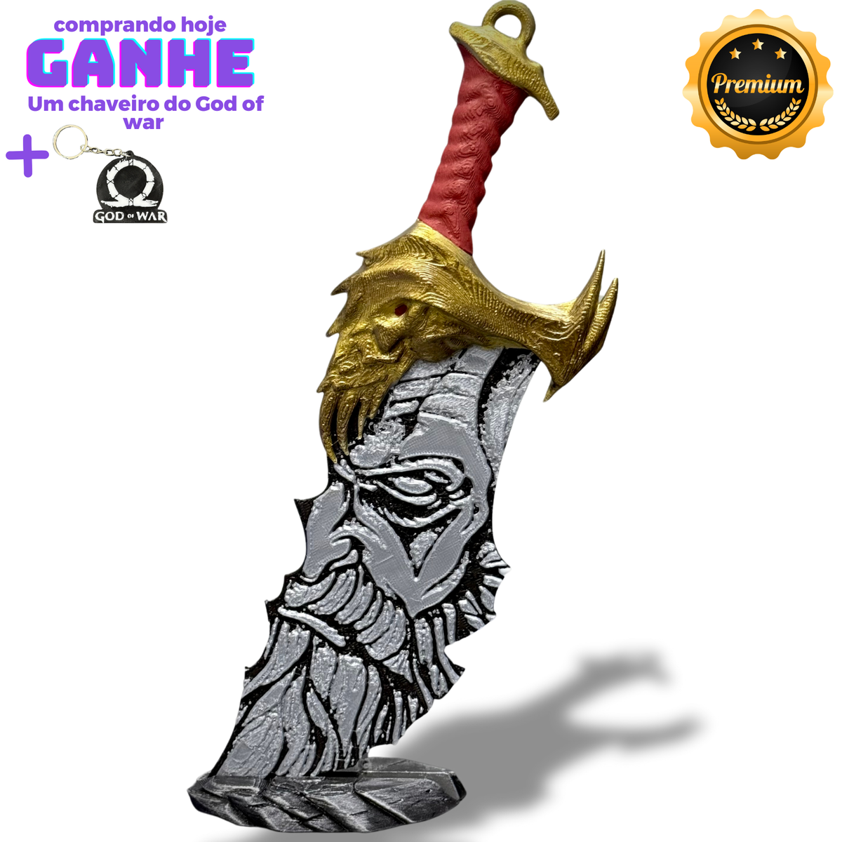 Espada Blade of Chaos God of War com rosto do Kratos Pronta Entrega Decoração de Luxo artesanal