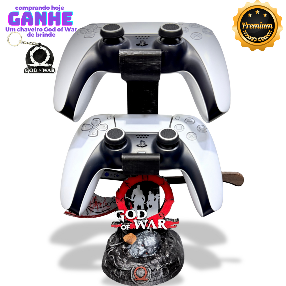 Suporte Premium Duplo Para Controle Ps5/ Ps4 e Xbox God of War de luxo pintado a mão + CHAVEIRO DE BRINDE Pronta Entrega