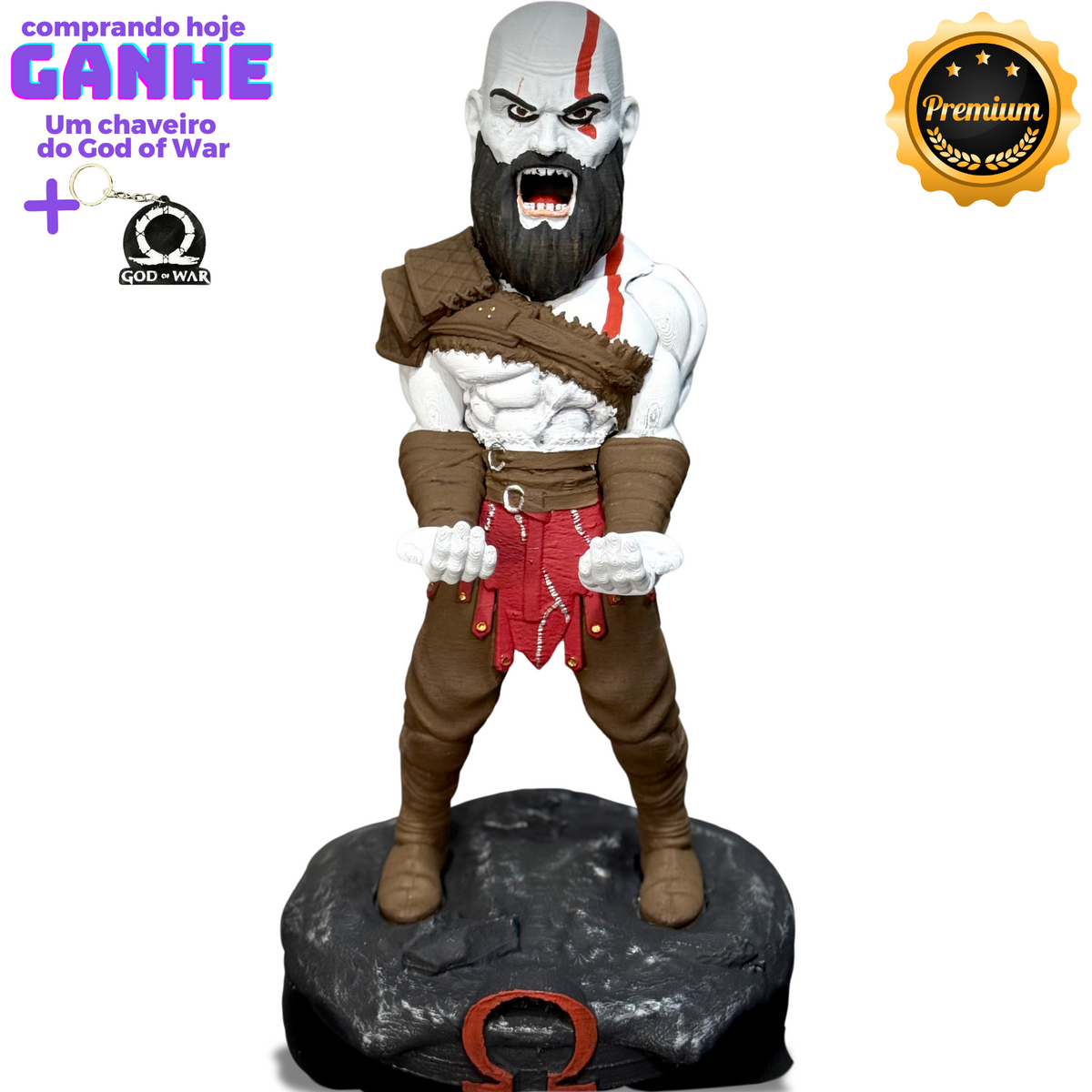 Suporte Premium Para Controle de Playstation e Xbox Kratos de luxo pintado a mão Pronta Entrega com chaveiro de brinde