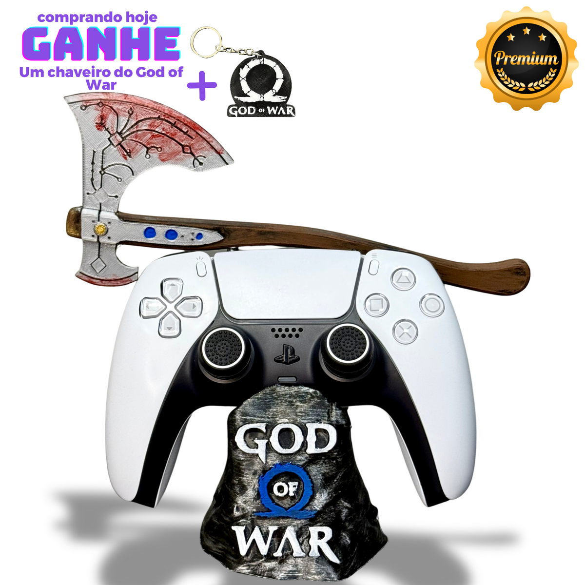 Suporte Premium Para Controle Playstation/xbox God Of War Ragnarok C/ Machado de luxo pintado a mão +CHAVEIRO DE BRINDE Pronta Entrega
