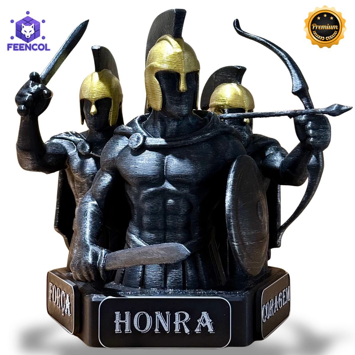 The Spartan Honor – Os Três Espartanos: Força, Honra e Coragem Premium Decorativo  de Luxo pintado a mão, Pronta entrega