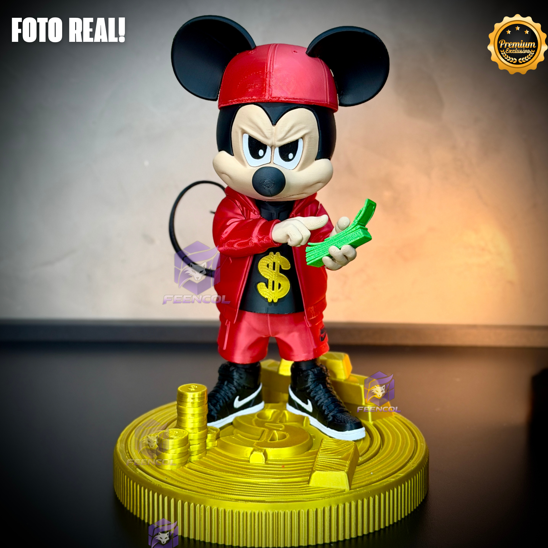 The Money Mickey– ( Figure decorativa Mickey Milionário) EXCLUSIVO Premium de Luxo a mão, Pronta entrega, Frete Grátis