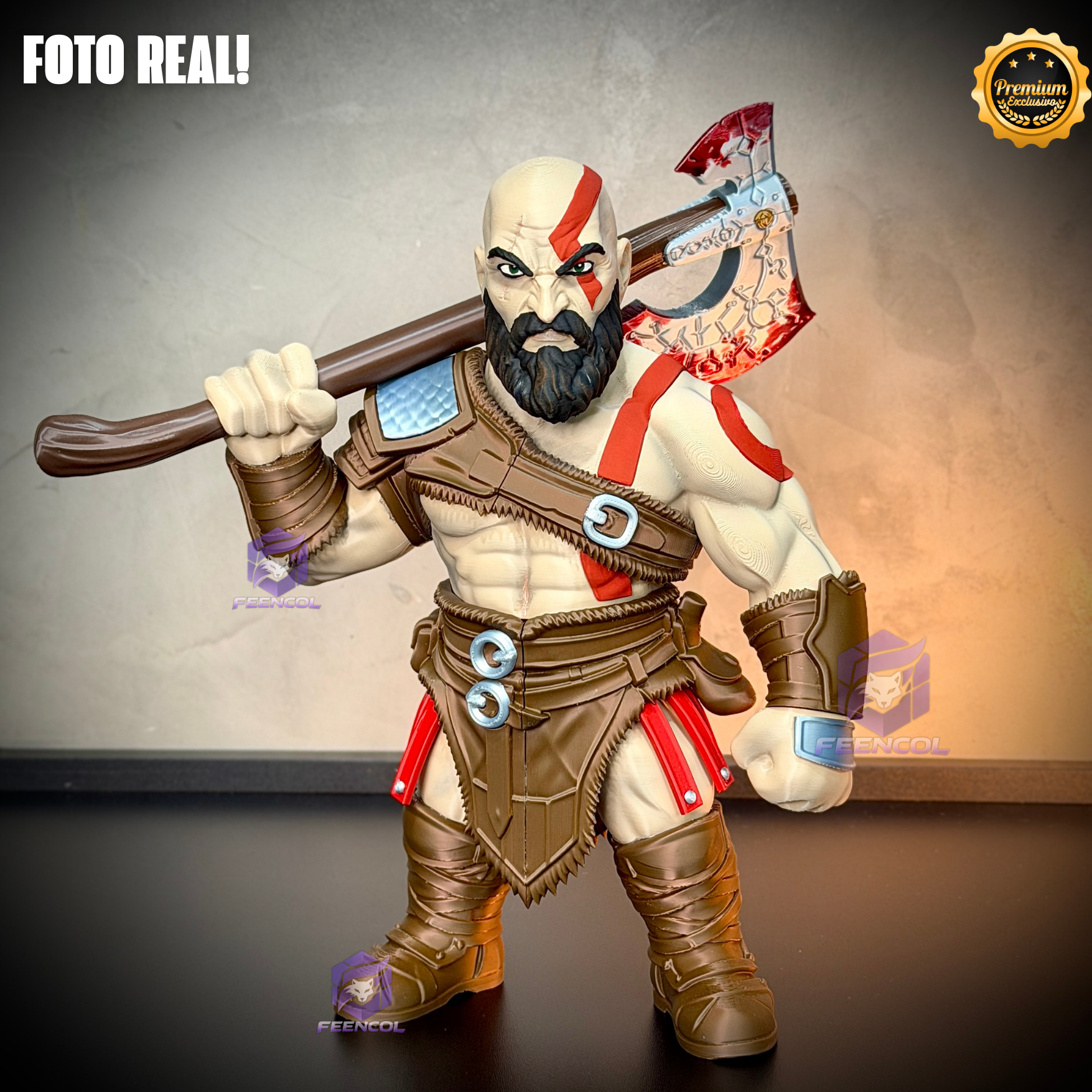 The God of War Kratos ( Figure decorativa Kratos ) GRANDE EXCLUSIVO Estilo Cartoon Pintado a mão Premium de Luxo a mão, Pronta entrega