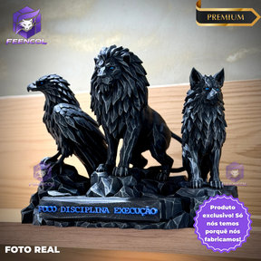Os Guardiões do Poder ORIGINAL ® Premium Decorativos KIT 3 TOTENS CORPO COMPLETO  Leão Disciplina, Lobo Execução, Aguia Foco, de Luxo pintados a mão, Pronta entrega