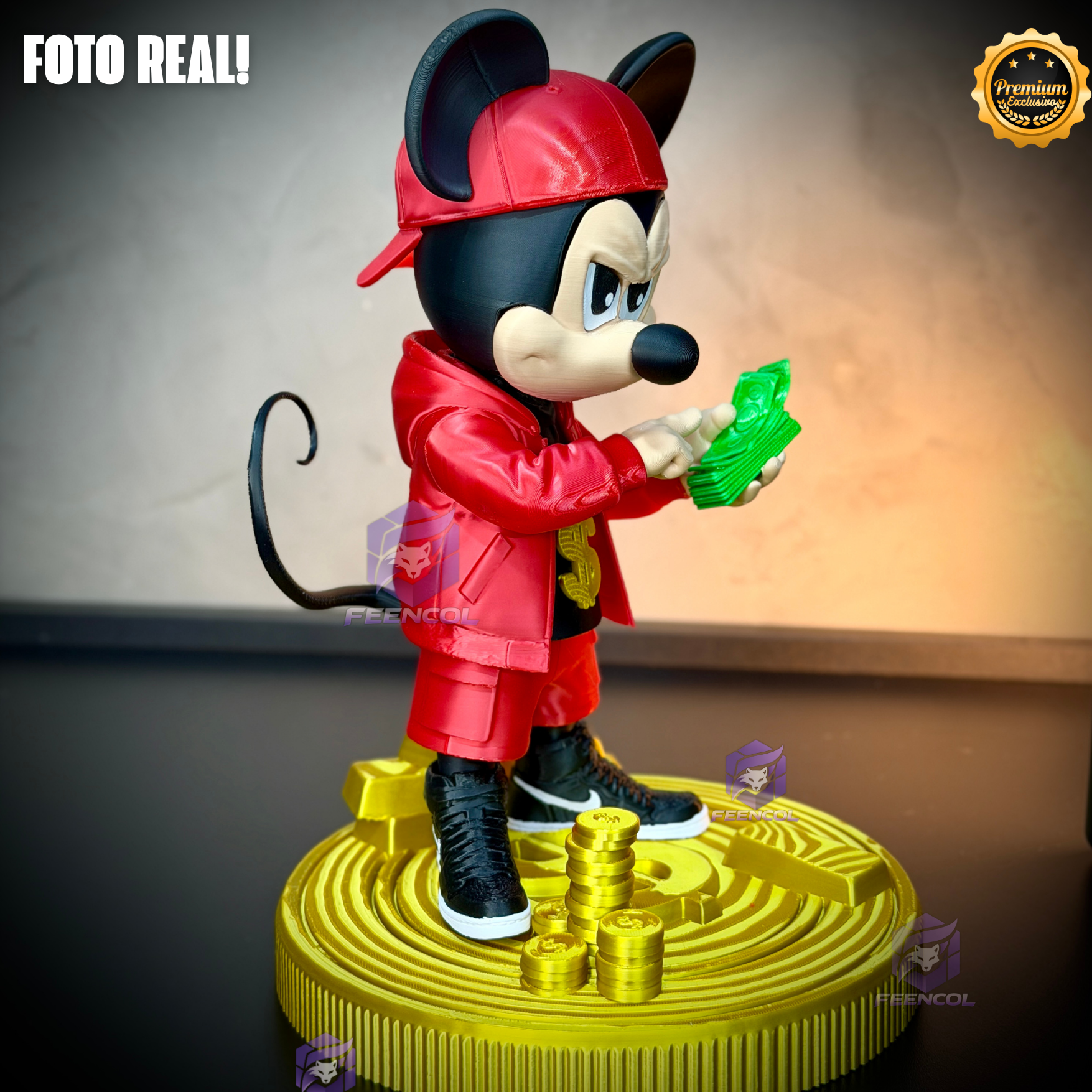 The Money Mickey– ( Figure decorativa Mickey Milionário) EXCLUSIVO Premium de Luxo a mão, Pronta entrega, Frete Grátis