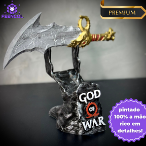 Suporte Premium Para Controle Playstation/xbox God Of War Ragnarok C/ Machado de luxo  pintado a mão +CHAVEIRO DE BRINDE Pronta Entrega