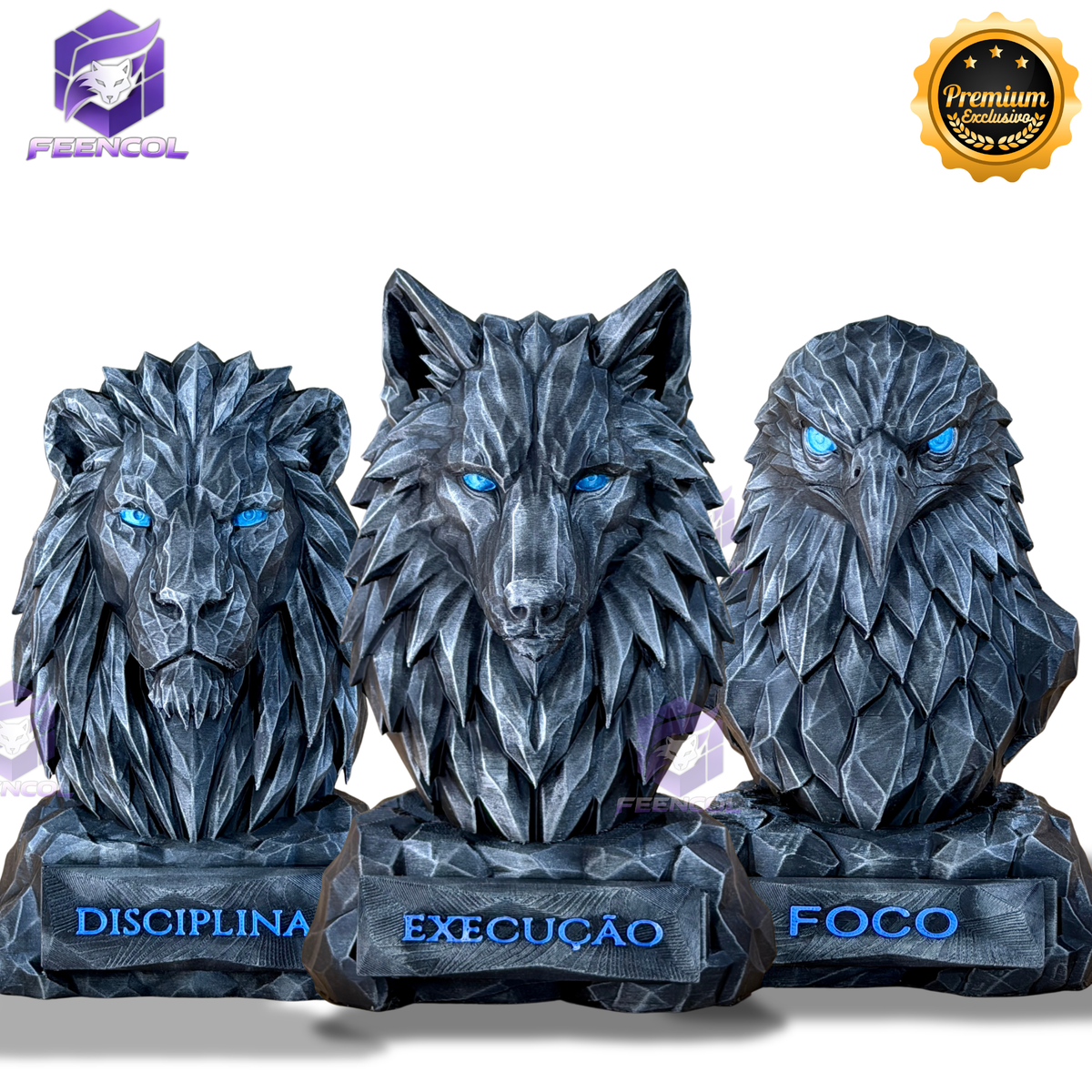 Os bustos do Poder ORIGINAL Premium Decorativos KIT 3 BUSTOS COMPLETO  Leão Disciplina, Lobo Execução, Aguia Foco, de Luxo pintados a mão, Pronta entrega