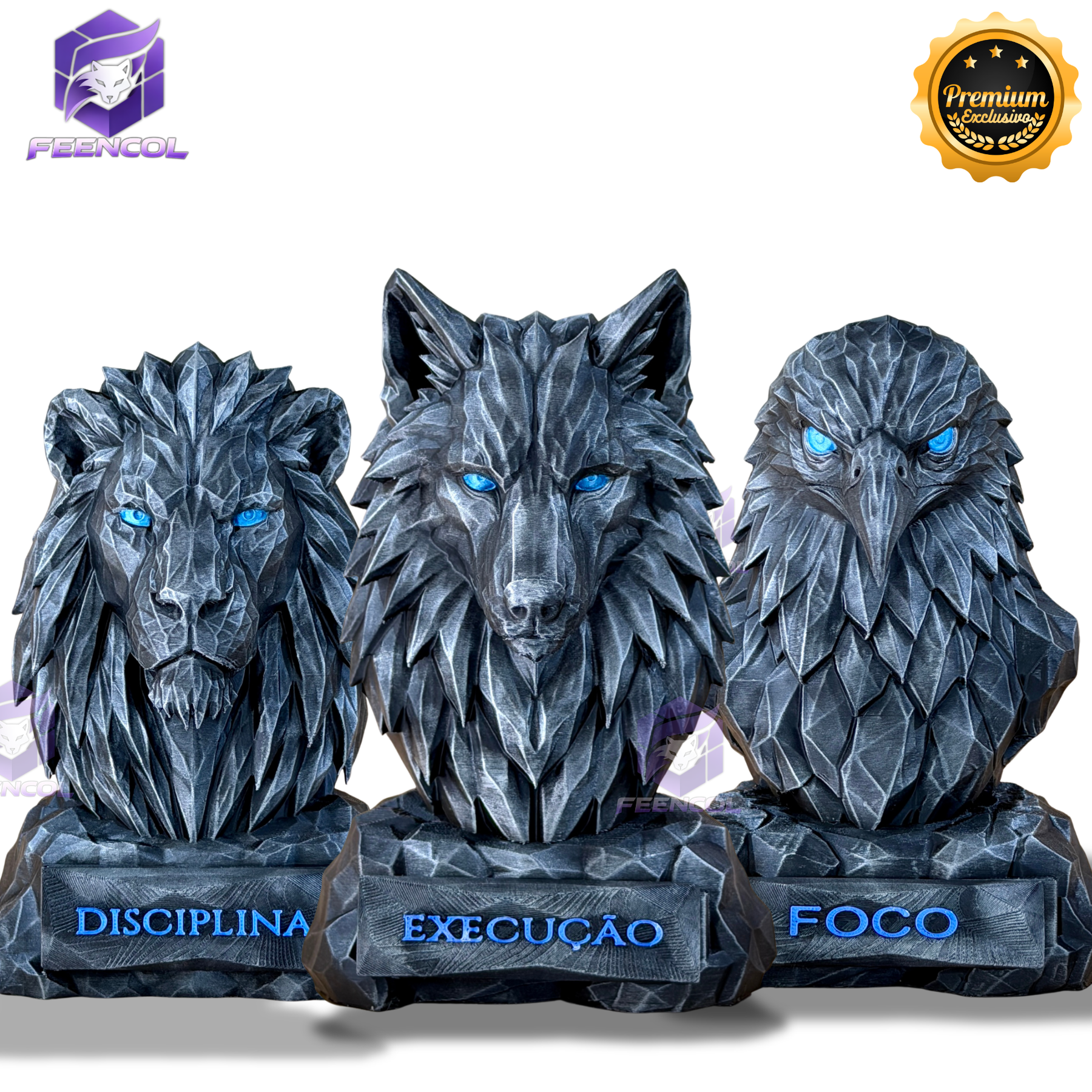 Os bustos do Poder ORIGINAL Premium Decorativos KIT 3 BUSTOS COMPLETO  Leão Disciplina, Lobo Execução, Aguia Foco, de Luxo pintados a mão, Pronta entrega