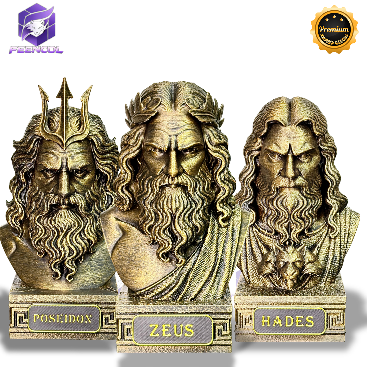 The Olympian gods – Kit 3 Bustos  Zeus, Poseidon & Hades Premium Decorativo  de Luxo pintado a mão, Pronta entrega