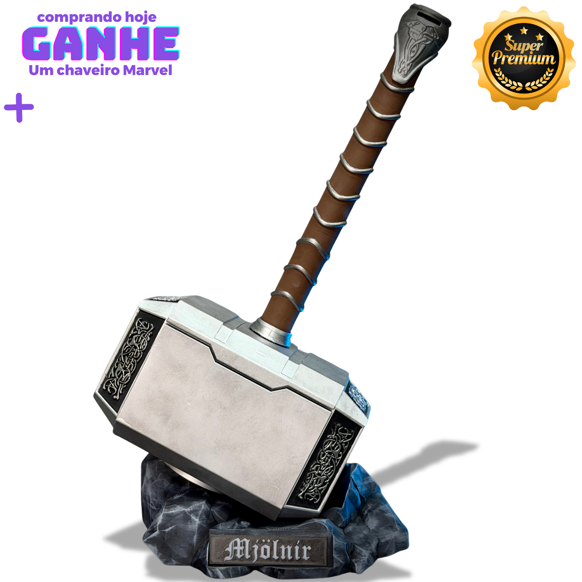 Martelo do Thor  Mjolnir Thor (Tamanho Real de Luxo) Com Base Colecionável Decoração de Luxo Pronta Entrega